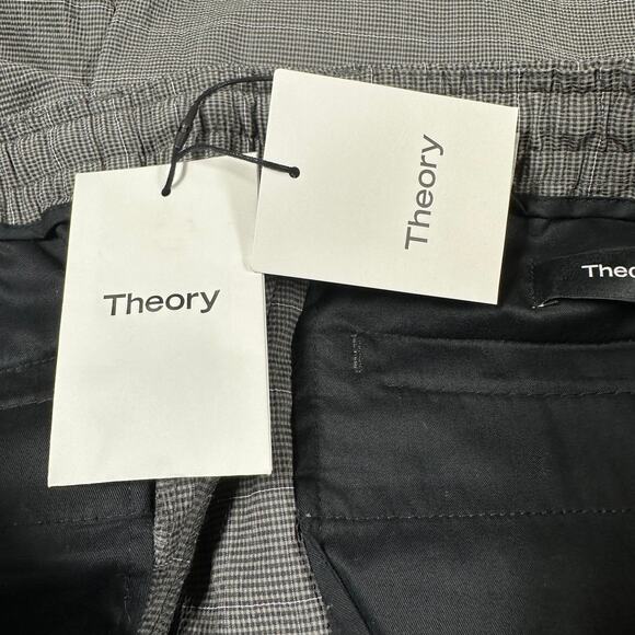 Theory NWT Zaine Classic-Fit Drawstring Pant Kelso Checked Nylon Size 34 Gray - Picture 7 of 12